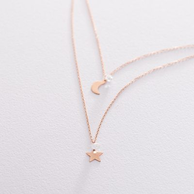 Двойное золотое колье "Луна и звезда" с фианитами - Интернет-магазин MONO