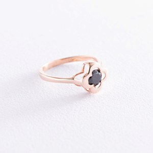 Кольцо "Клевер" с черным фианитом (красное золото) Кольцо "Клевер" с черным фианитом (красное золото) - Ювелирные изделия Mono