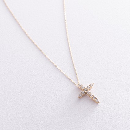 Колье "Крестик" в желтом золоте (фианиты) - интернет-магазина Mono Jewelry