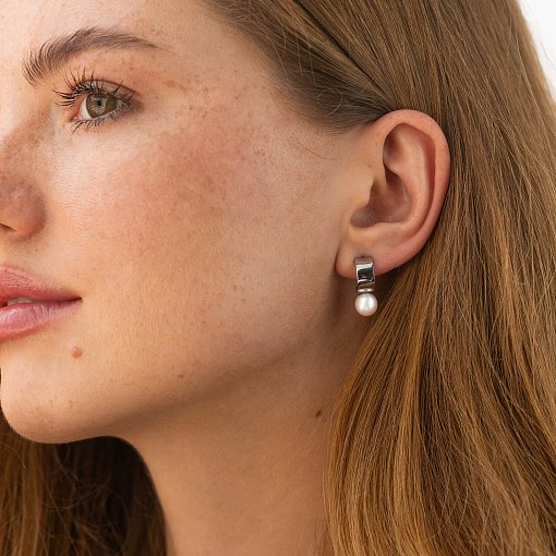 Серьги - пусеты "Дарла" с жемчугом (белое золото) с09076 4