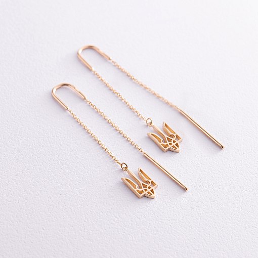 Серьги - протяжки "Герб Украины - Тризуб" (желтое золото) с07966