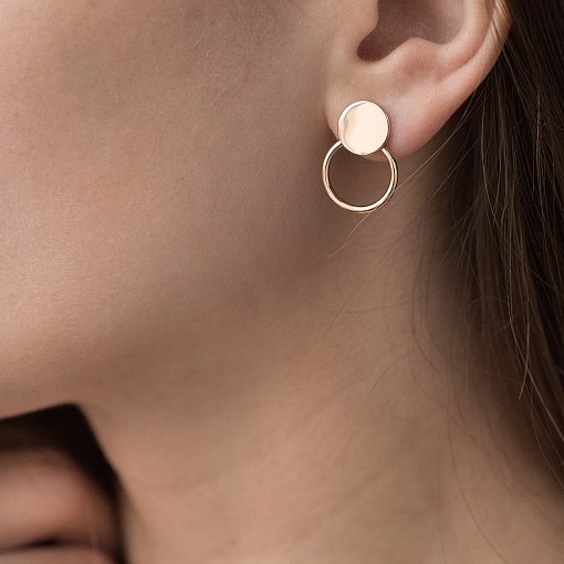 Серьги-пусеты "Монетки" в красном золоте с06683 2