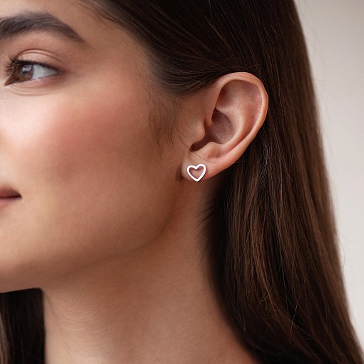 Серьги - пусеты "Сердечки" в белом золоте с08170 4