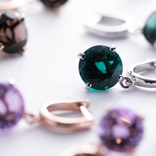 Золотые серьги "Влечение" (синт. турмалин) с08484 2