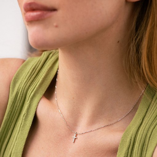 Колье "Крестик" в белом золоте (бриллианты) колб0134м 2