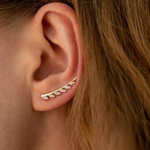 Серьги - клаймберы Листики в желтом золоте с05704