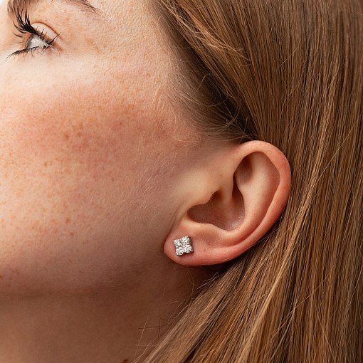 Серьги - пусеты "Fleur" с фианитами (белое золото) с09142 2