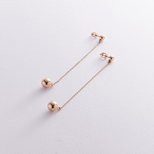 Серьги - пусеты "Margo" с шариками на цепочке (желтое золото) с08240 4