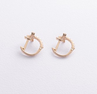 Серьги - кольца "Крестики" с фианитами (желтое золото) с09192 №2