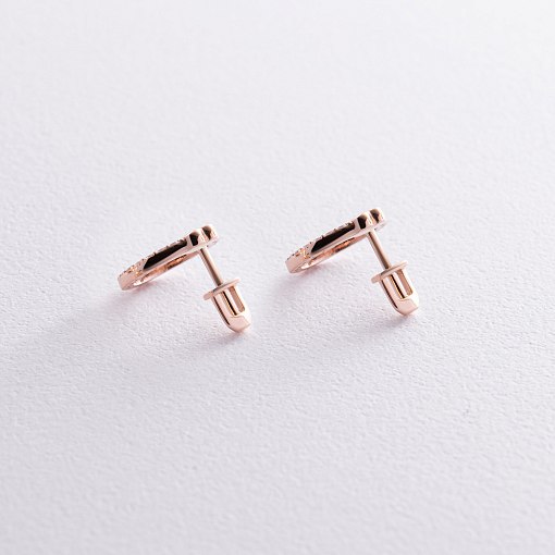 Золотые серьги - пусеты "Сердечки" с фианитами с08434 4