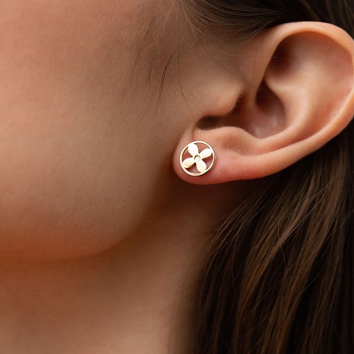 Серьги - пусеты "Клевер" в желтом золоте с06453 5