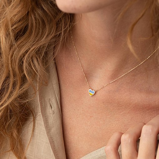 Колье "С Украиной в сердце" в желтом золоте (голубая и желтая эмаль) кол02263 8