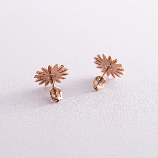 Серьги - пусеты "Подсолнухи" в красном золоте с08034 3