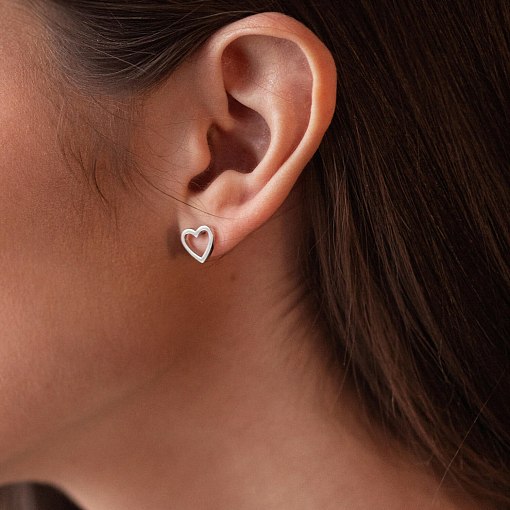 Серьги - пусеты "Сердечки" в белом золоте с08170 6