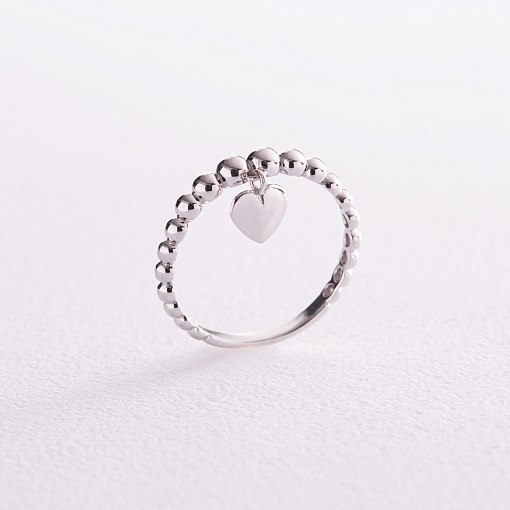 Шариковое кольцо "Сердечко" в белом золоте к07101