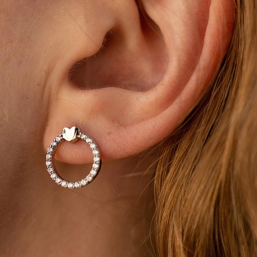 Серьги - пусеты "Сердечки" с фианитами (белое золото) с08475 4