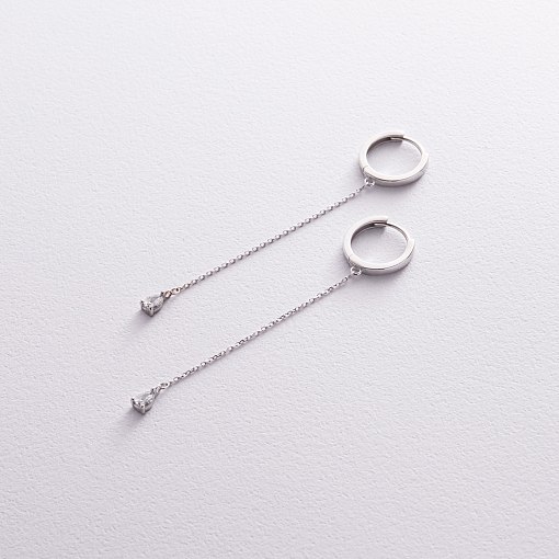 Серьги - кольца "Капельки"  с фианитами (белое золото) с08350 7