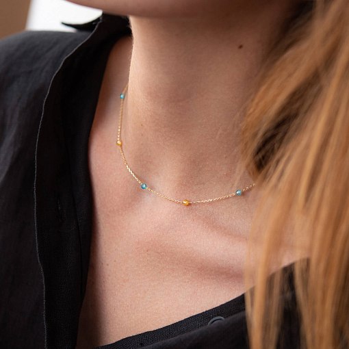 Колье "Вільна" в желтом золоте (голубые и желтые фианиты) кол02246 5