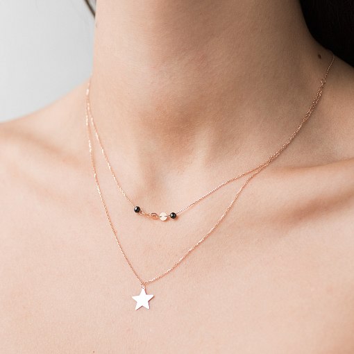 Двойное золотое колье "Звездочка" с черными фианитами кол01525 2