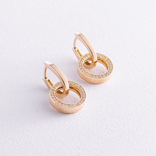 Серьги с кольцами в желтом золоте (фианиты) с07875 2