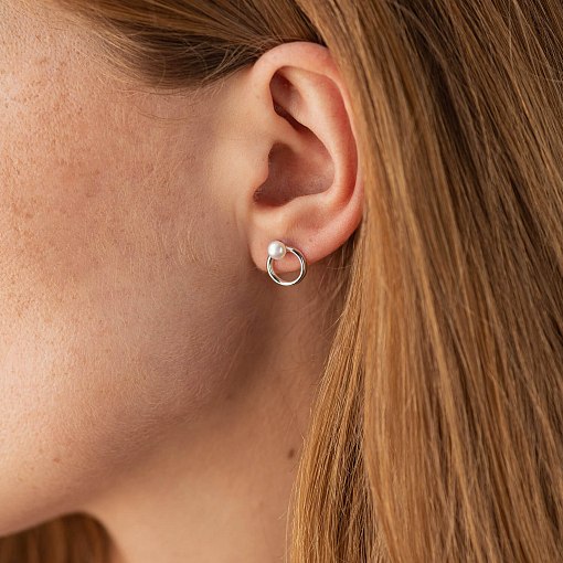 Серьги - пусеты "Круговорот" с жемчугом (белое золото) с08502 6