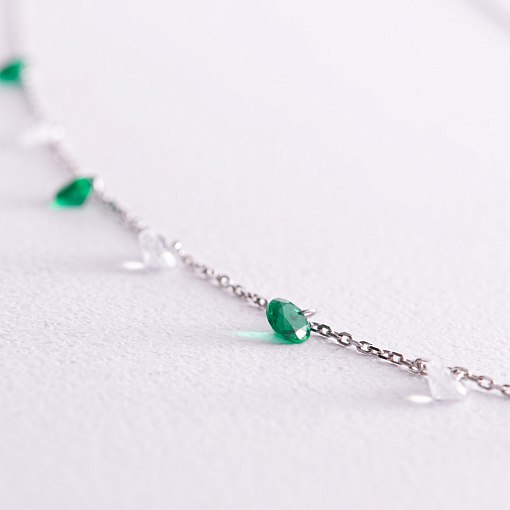 Колье в белом золоте (зеленые и белые фианиты) кол02307 3