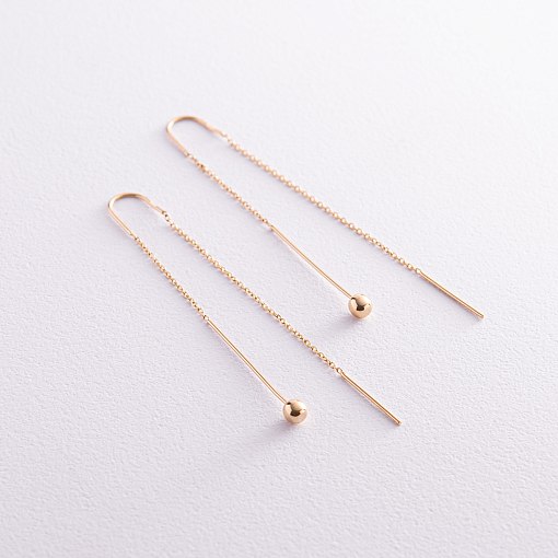 Серьги "Шарики" в желтом золоте на цепочке с07984