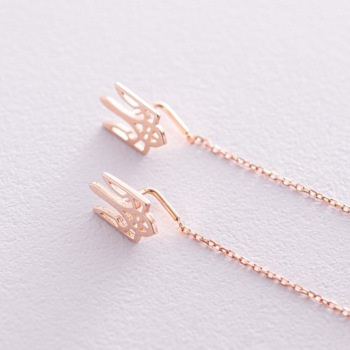 Серьги - протяжки "Герб Украины - Тризуб" (красное золото) с08093 5