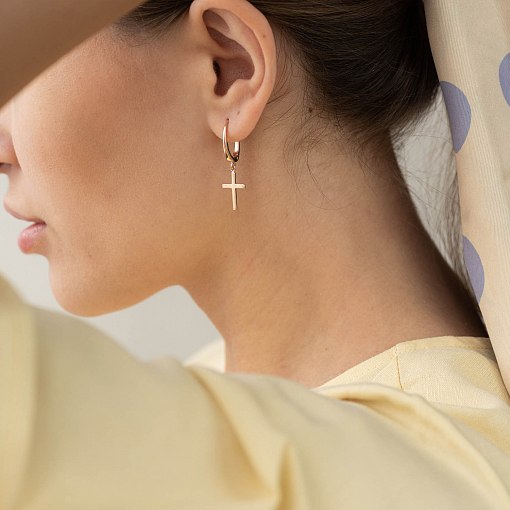Золотые серьги "Крестики" с07005 5