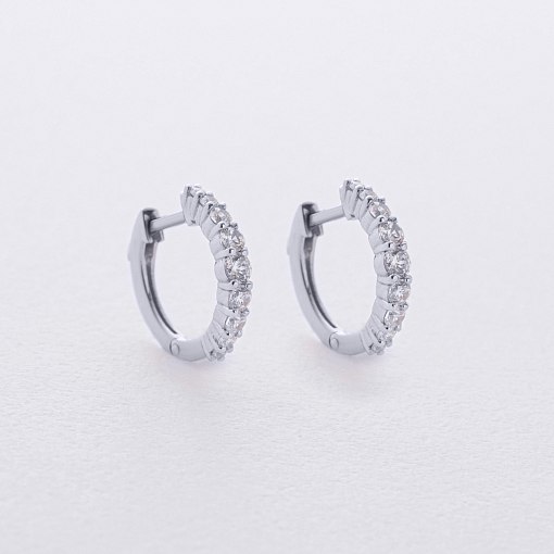 Серьги - кольца с фианитами (белое золото) с09171