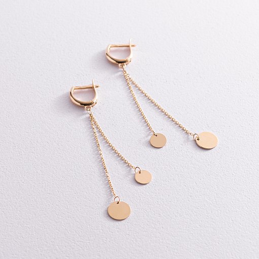 Золотые серьги "Монетки на цепочке" с07666