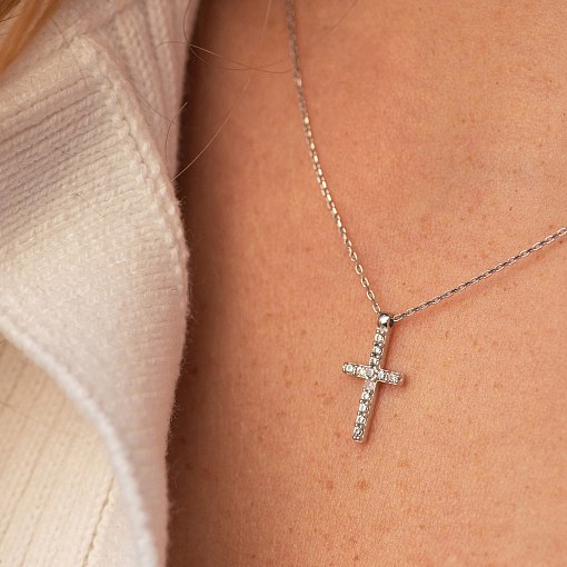 Хрестик з ланцюжком Віра в білому золоті кол00862 3