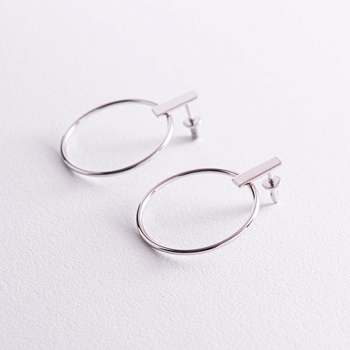 Серьги - пусеты "Уверенность" в белом золоте с07883 4