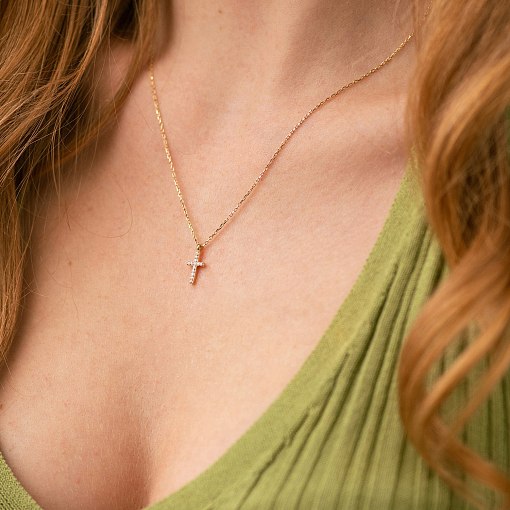 Колье "Крестик" в желтом золоте (бриллианты) колб0132м 6