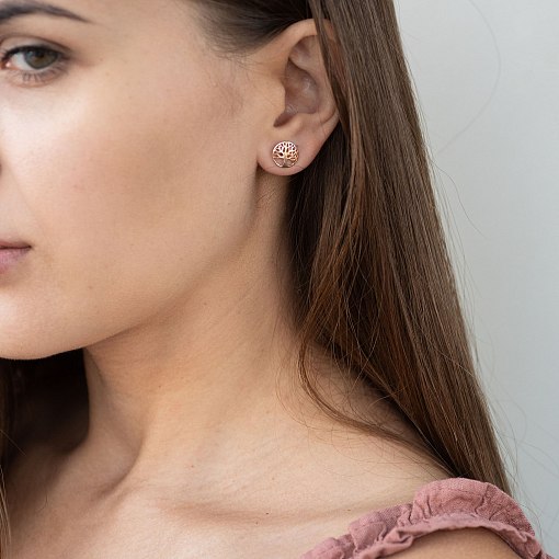 Серьги - пусеты "Древо жизни" в красном золоте с06964 2