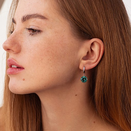 Золотые серьги "Влечение" с синтетическим кварцем с05293 2