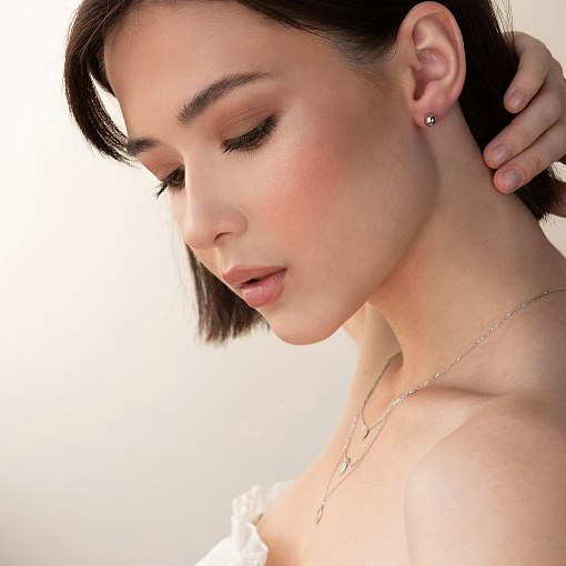 Серьги - пусеты "Шарики" в белом золоте (6 мм) с07490 7