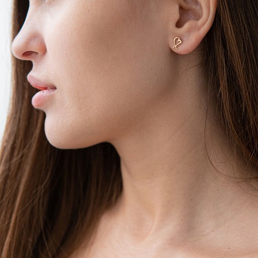 Золотые серьги - пусеты "Сердечки" с07118 3