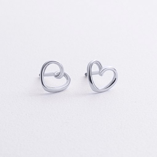 Серьги - пусеты "Сердечки" в белом золоте с09264