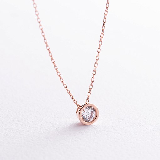 Кольє з одним фіанітом (червоне золото) кол02276