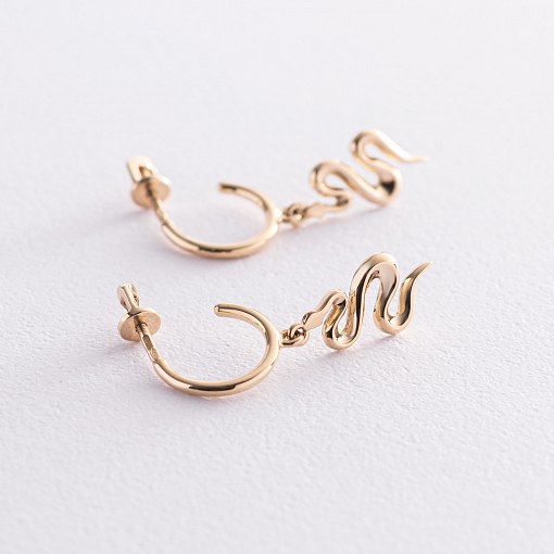 Золотые серьги - пусеты "Змеи" с07370 2