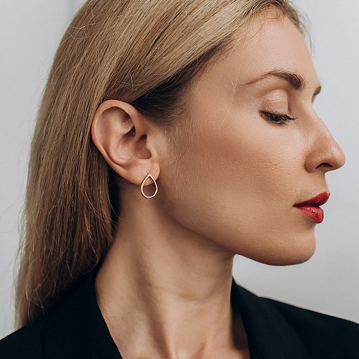 Серьги-пусеты Большие капельки в желтом золоте 1.7*1.2 см с06316 11