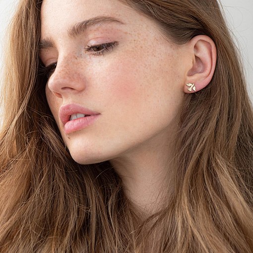 Серьги - пусеты "Птички" в желтом золоте с06923 2