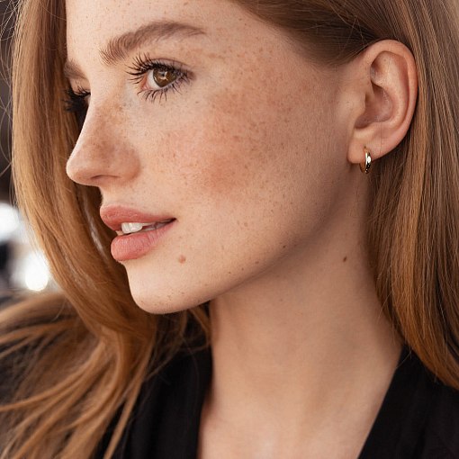 Серьги - кольца в желтом золоте (фианиты) с08014 2