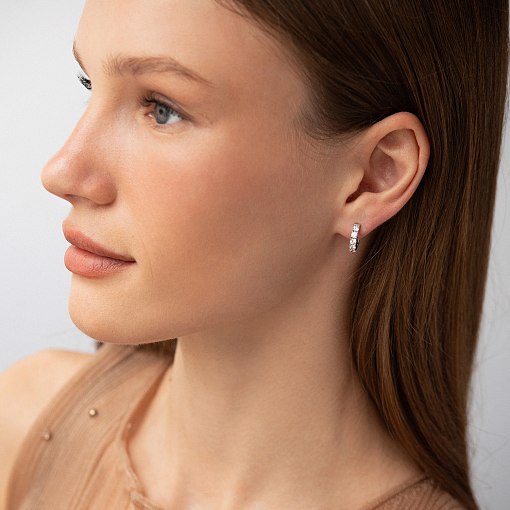 Серьги - кольца "Tracy" с фианитами (белое золото) с09188 2