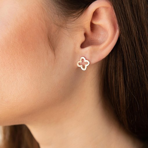 Серьги - пусеты "Клевер" (красное золото) с06965 3