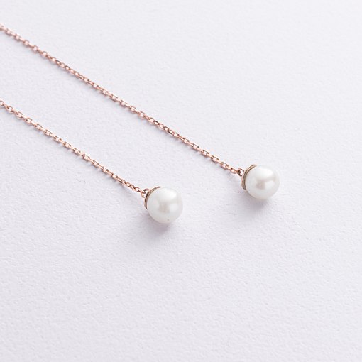 Серьги - протяжки с жемчугом (красное золото) с09072 4