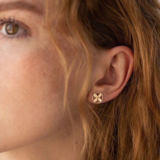 Серьги - пусеты "Клевер" в красном золоте с06486 2