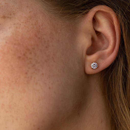 Золотые серьги - пусеты с фианитами с04943 4