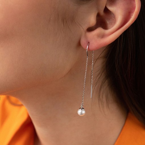 Серьги - протяжки с жемчугом (белое золото) с08267 2